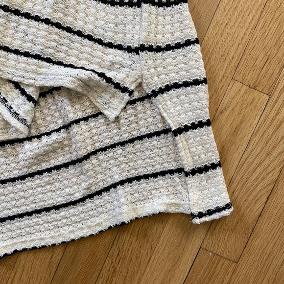 NWT Chaser Waffle Knit Striped Half Sleeve Oversized Hi-Low Ivory Top Size M - Picture 3 of 10